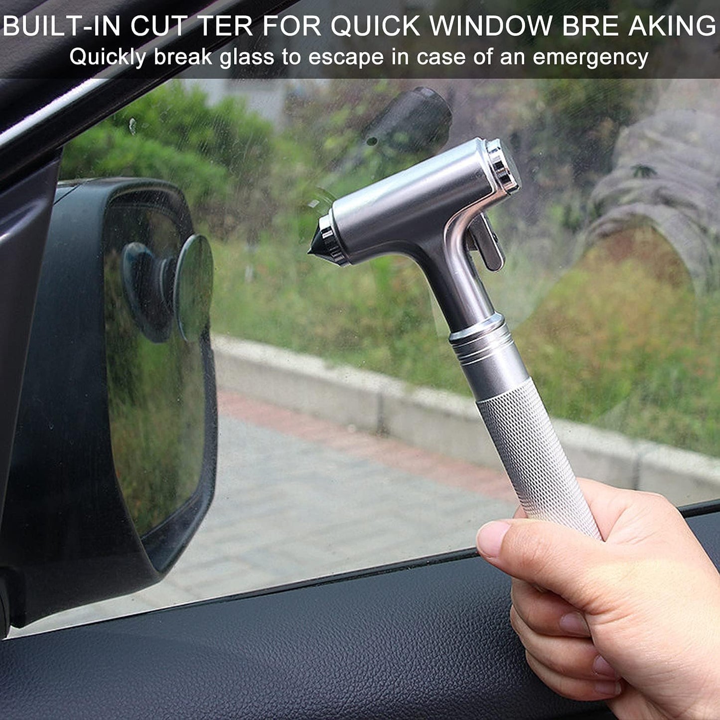 Premium Car Glass Breaker with Seat Belt Cutter - Automotive Safety Hammer - Emergecy Escape Tool, Car Autoaccessory Metal Window Hammer, Vehicle Hard Aluminium Alloy Head Design