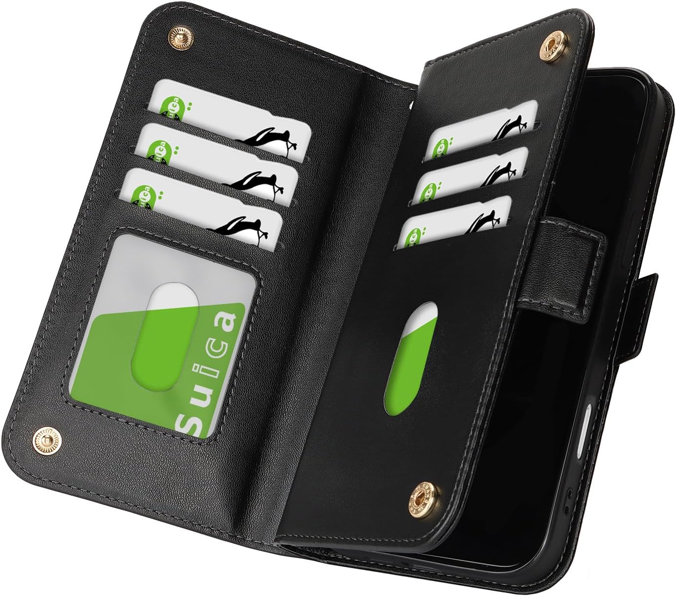 Cavor Crossbody Wallet for iPhone 16 Pro Max 6.9'' Case Leather Flip Cover Zipper Coin Purse Card Slots Photo Holder Kickstand Shoulder Strap Magnetic Shockproof Phone Cases-Long Lanyard Black
