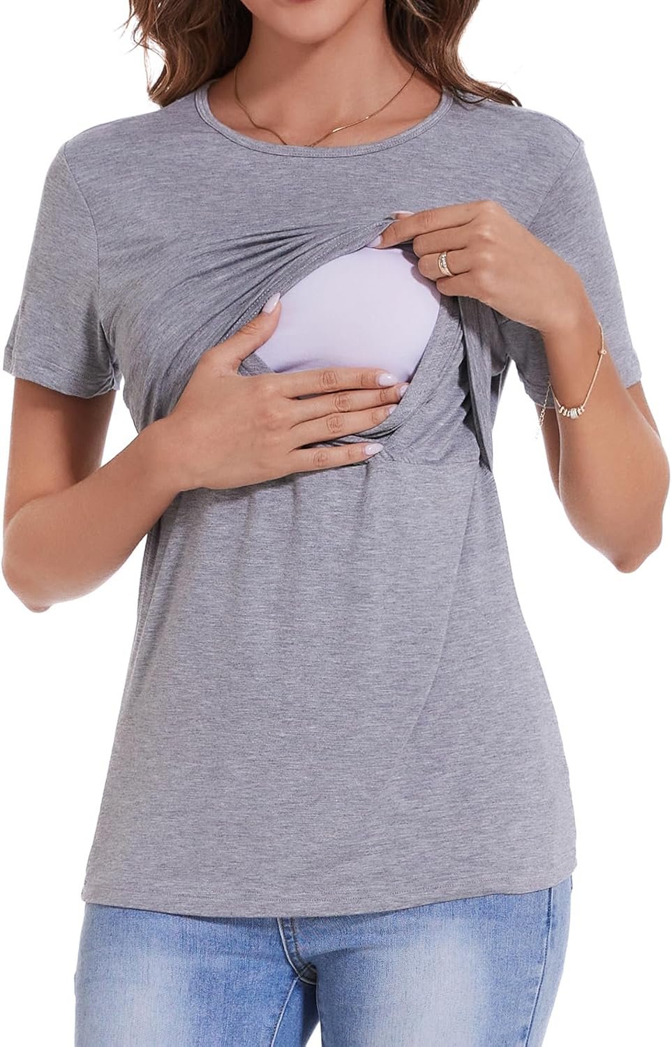 Sosolism 3 Packs Nursing Tops for Women Breastfeeding Clothes Summer Short Sleeve Maternity Shirt Pregnancy Clothing