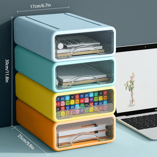 Fohouse Desk Organizer with Drawers, Stackable Desktop Organizer Desk Accessories Plastic Desktop Storage Box, Desktop Drawer for Craft Storage, Desk Storage Box for Office, School, Home (4PCS)
