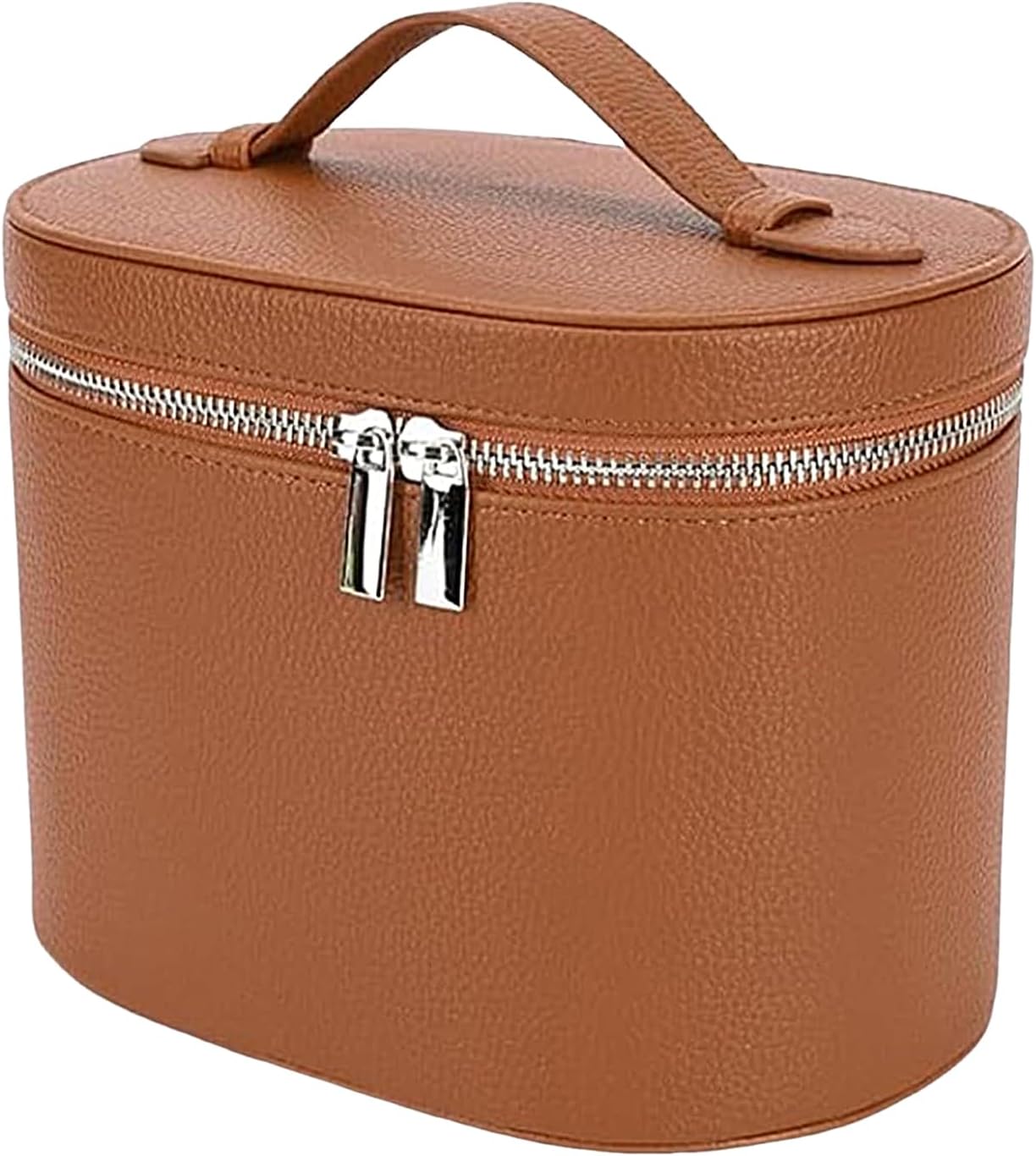 Pu Leather Cosmetic Bag, Waterproof Travel Makeup Organizer, Zipper Vanity Pouch Tote, 24x14x16cm for Jewelry Toiletries Girls Train Car Beach Bathroom Use Construction to Protect
