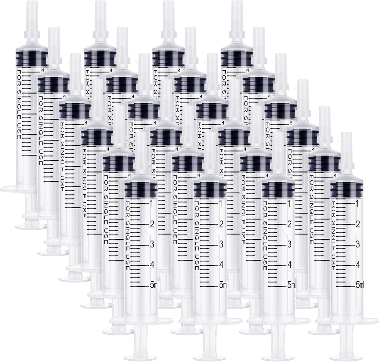 Guiqulai 24 Pack 5ML Plastic Syringes Without Needle Individual Wrap Disposable Syringes with Cap for Scientific Lab Watering Glue Applicator Measuring Liquids Feeding Pets DIY Crafts