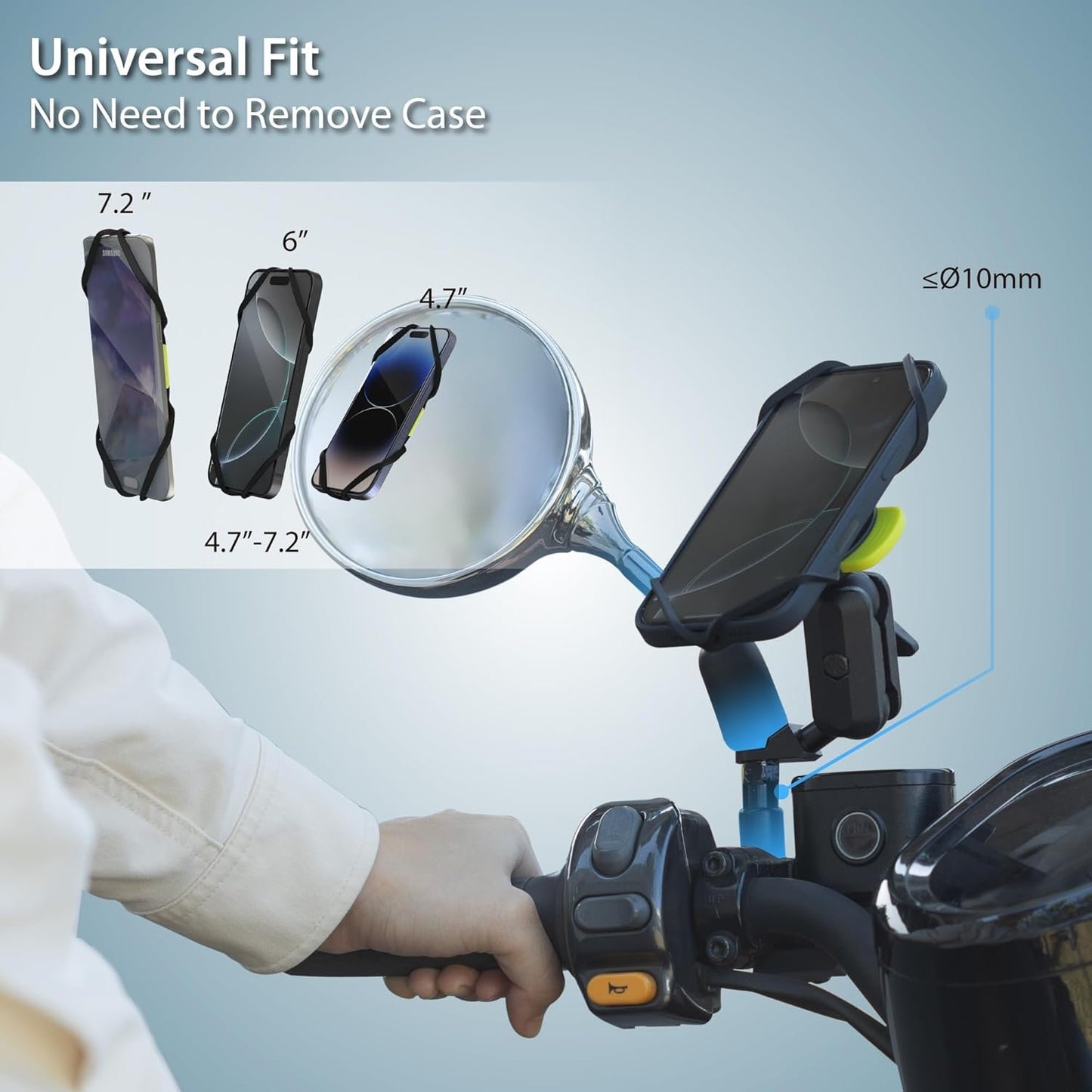 BONE Moto Tie Connect Kit 3, Magnetic Motorcycle Phone Mount, Detachable & 360° Rotatable with Shock-Absorbing Design, Scooter Phone Holder for Most Smartphones (Rearview Mirror)