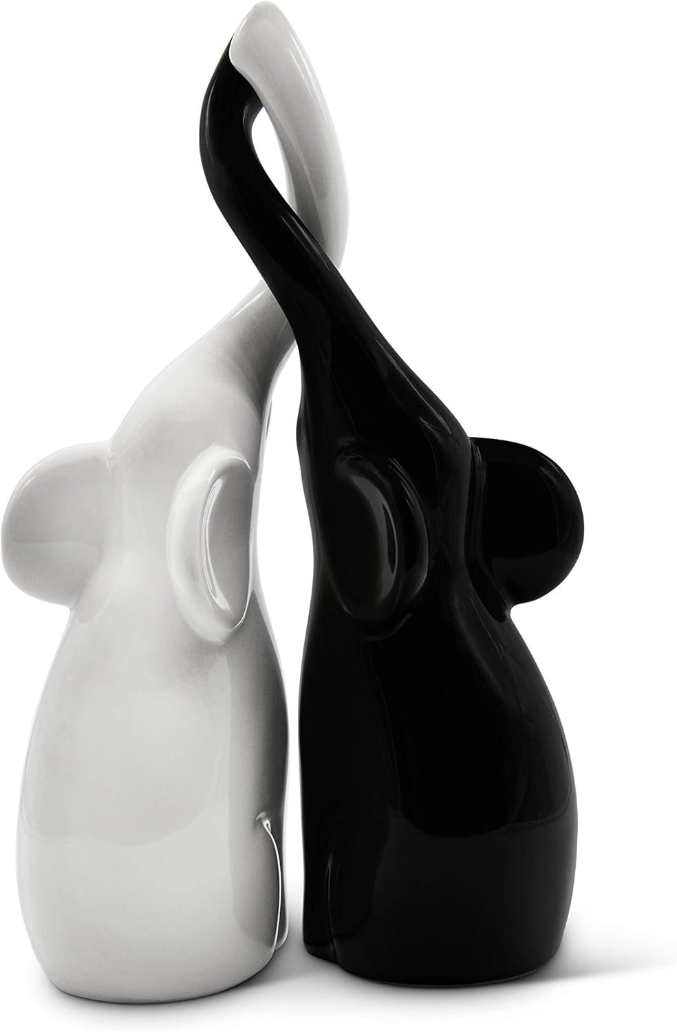 FeinKnick Harmonious Pair of Two Single Ceramic Elephants in Black and White - Modern Sculpture - Decorative Figurine Height 26 cm - Perfect Gift Idea