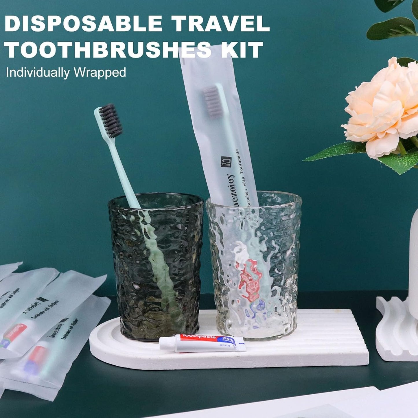 Disposable Toothbrushes with Toothpaste,30 Pack Green Bulk Toothbrushes Individually Wrapped Travel Toothbrush and Toothpaste Kit for Homeless,Nursing Home,Hotel,Charity