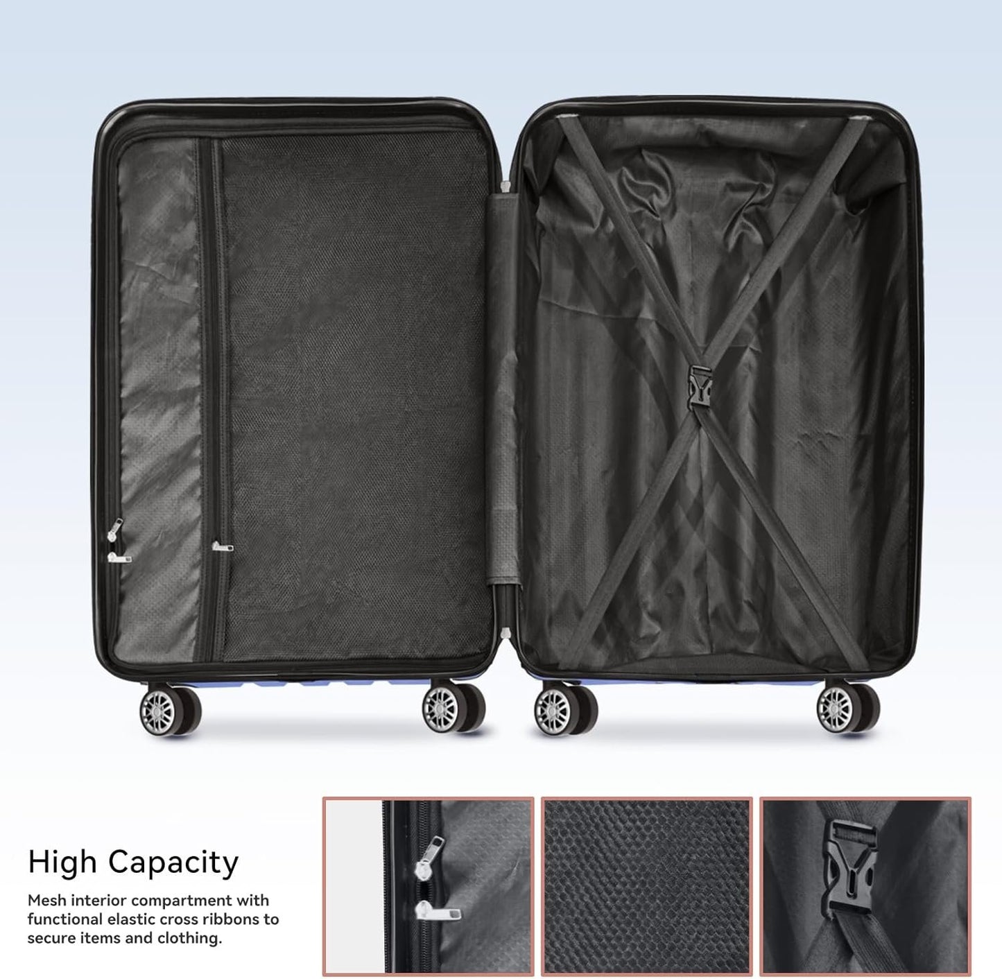 Strenforce Carry-On Luggage with 8 Spinner Wheels Travel Suitcase TSA Lock 20inch,Light Blue