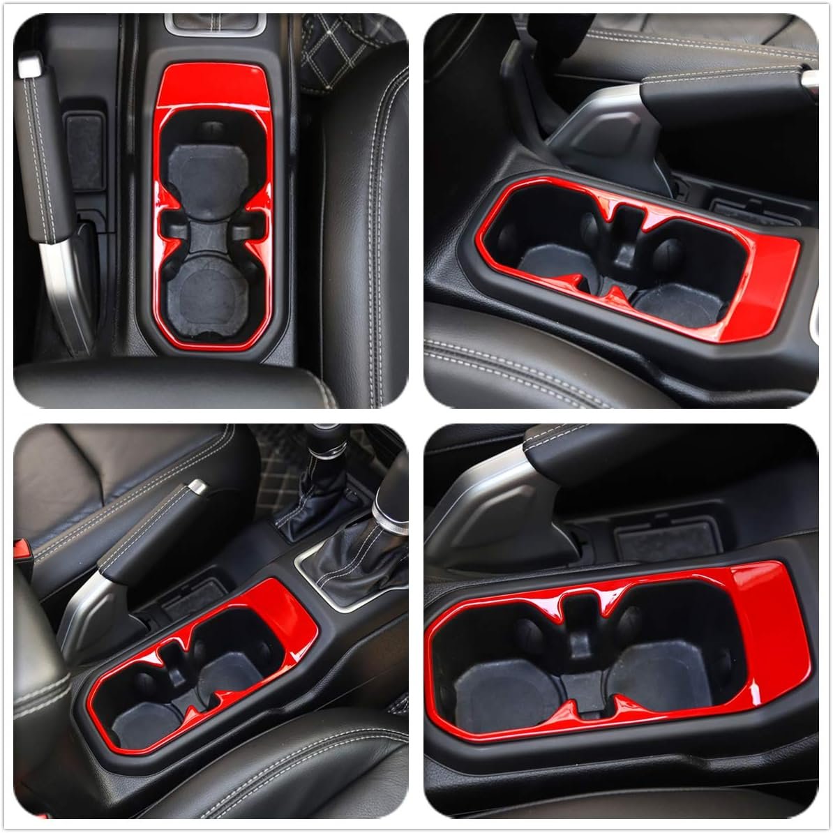 ZTYCKJ 2-Pack Gear Box Cup Holder Trim Ring Compatible with Jeep Wrangler JL JLU Gladiator JT 2018 2019 2020 2021 2022 2023 2024 2025 Red Interior Accessories