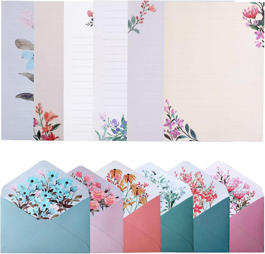 24 Pcs Stationery Paper and Envelopes Set Lined Letter Paper 16 Flower Writing Paper with 8 Envelopes Writing Stationery Paper Floral Stationery Paper Cute Stationery Set for Invitation Gifts Kids