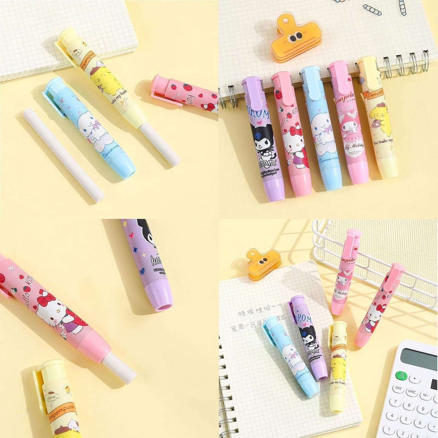 6 Pcs Mechanical Pencils with 5 Pcs Retractable Eraser, Cute Eraser Pencil, Cartoon Creative Stationery Supplies for Girls