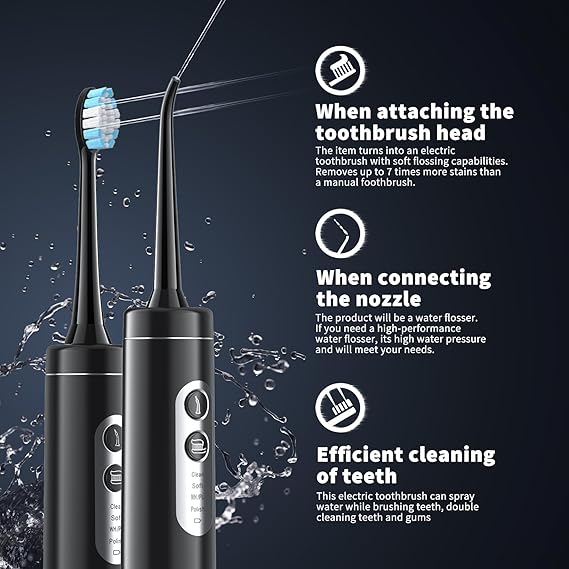 Electric Toothbrush with Water Flosser, 2 in-1 Teeth Cleaning Kit with 4 Modes, Portable for Travel and Home, Oral Dental Care Fsa Hsa