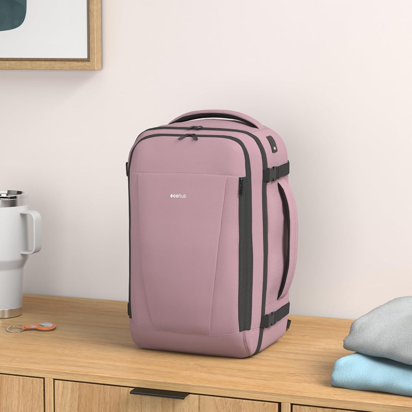 ECOHUB Ryanair Cabin Bag 40x20x25 Underseat Travel Bag 13 Pockets Hand Luggage Backpack Recycled PET Eco Friendly Rucksack for Women & Men Carry on Bag with USB Port, 20L