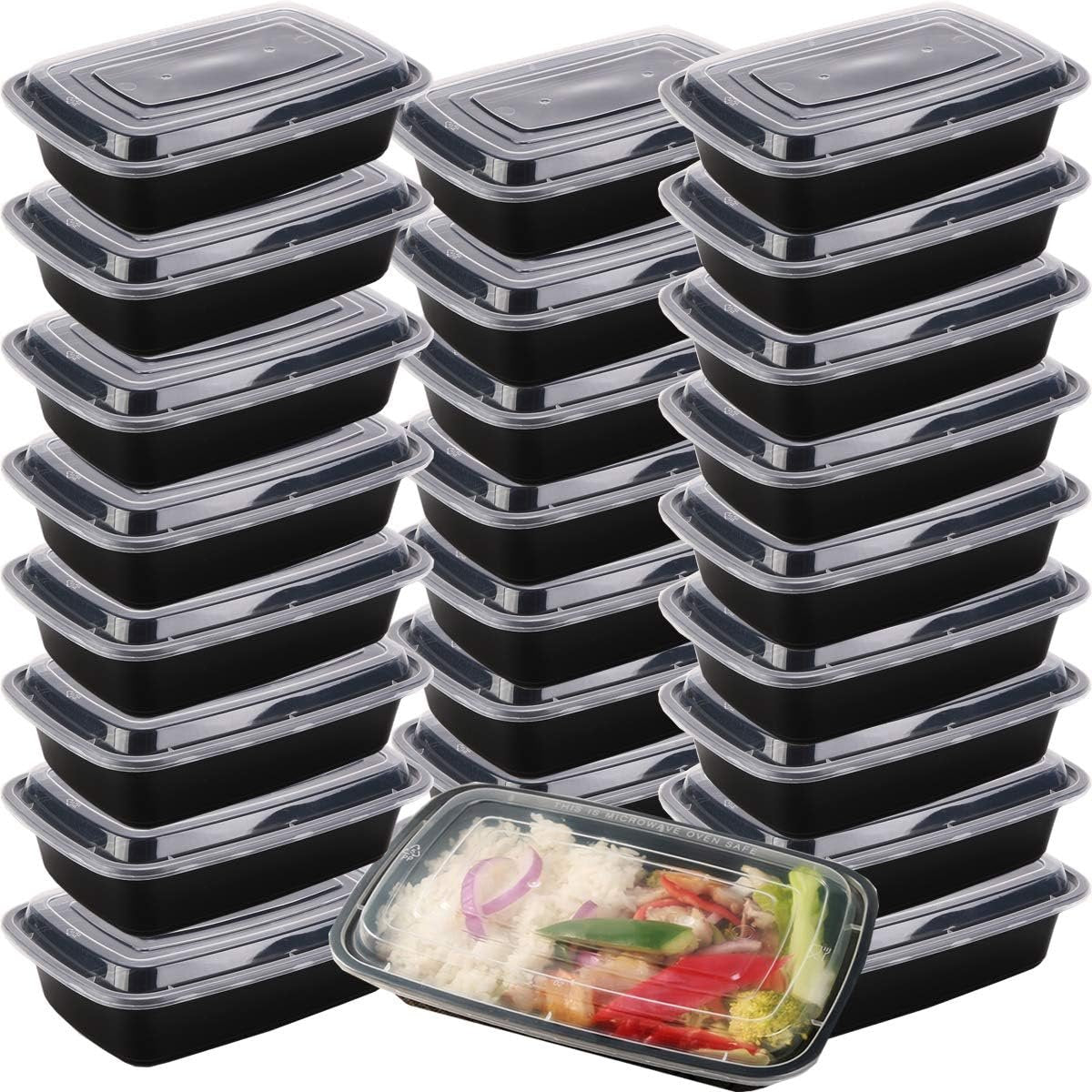 25 Pack 28 oz Plastic Meal Prep Containers with Lids, Leakproof Food Storage Container Microwave Safe BPA Free Stackable Lunch Box Take Out Containers 1 Compartment Bento Box