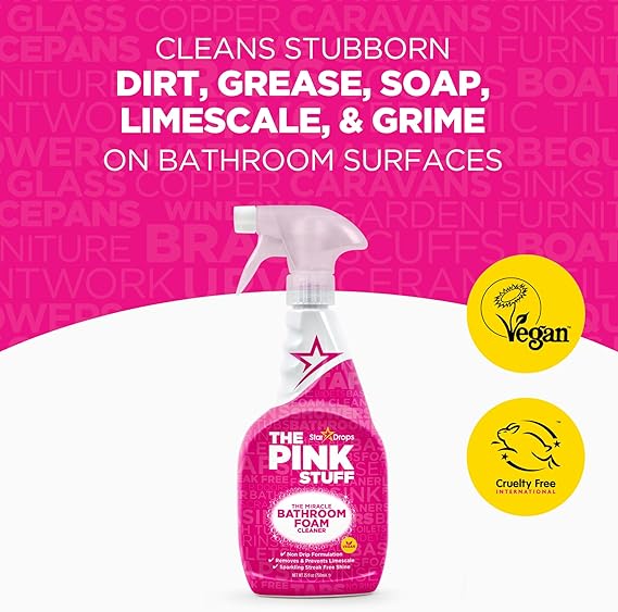 The Pink Stuff Bathroom Cleaning Kit – Cleaning Paste, Bathroom Foam Spray, Toilet Foaming Powder, SQeeZY Sponge & 3 Microfiber Cloths – Tough on Stains, Grease & Soap Scum – Deep Clean Essentials