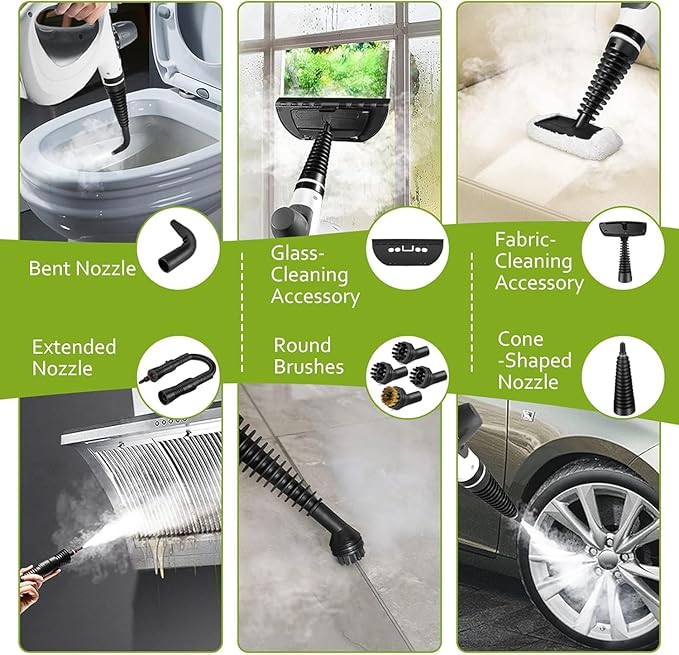 Pressurized Handheld Multi-Surface Natural Steam Cleaner with 12 pcs Accessories, Multi-Purpose Steamer for Home Use, Steamer for Cleaning Floor, Upholstery, Grout and Car