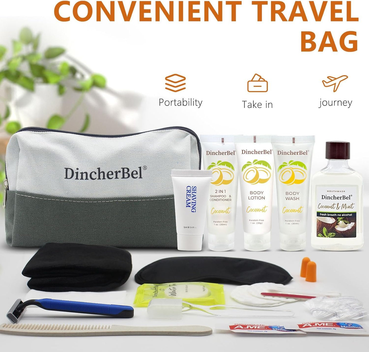 Travel Toiletry Kit, Hygiene Essential Kit for Travel, Business & Charity, 14-Piece Mini Toiletry Reusable Toiletry Zippered Bag