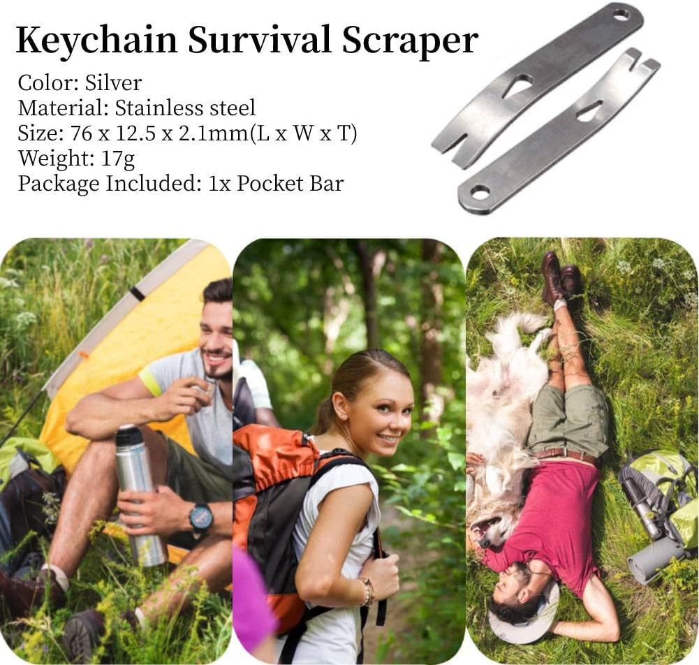 Yosoo 2pcs EDC Gear Mini 3inch Stainless Steel Crank Crowbar Pocket Pry Bar Keychain Keyring Multi Tool Survival Scraper Opener