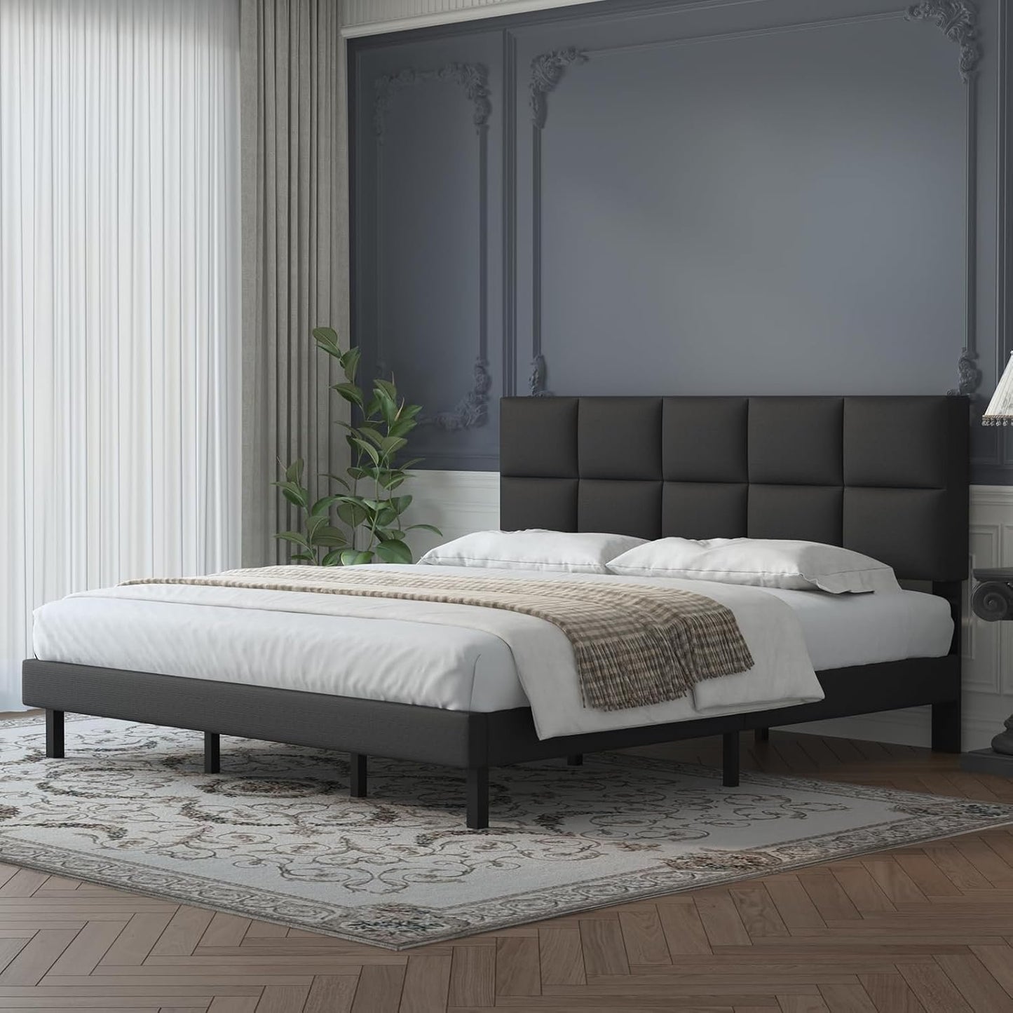 Natulliy Upholstered Platforms Twin Bed Frames with Headboard,Underbed Storage Heavy Duty Steel Slat Support Black Twin Bed Frames