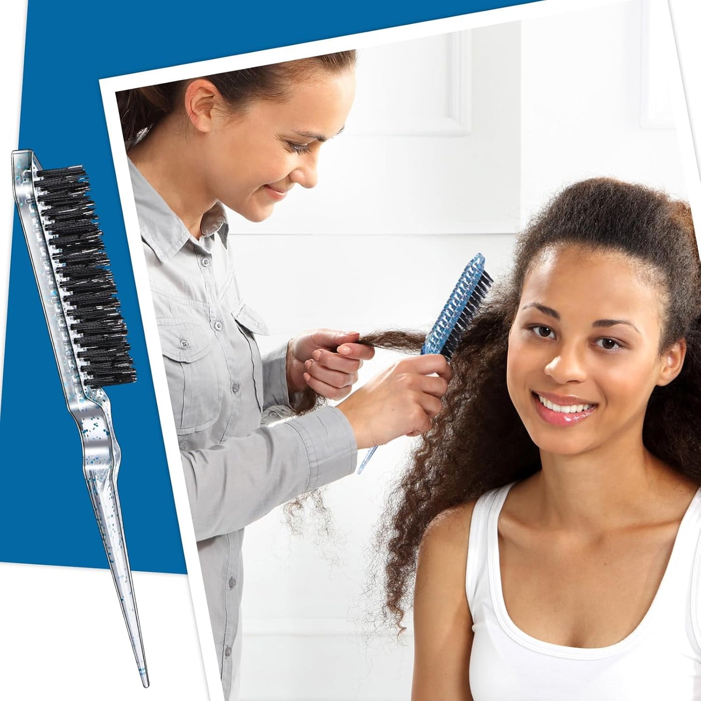 Geiserailie 3 Pcs Slick Back Hair Brush Set Bristle Brush Edge Control Teasing Comb for Women Black Hair(Clear Blue)