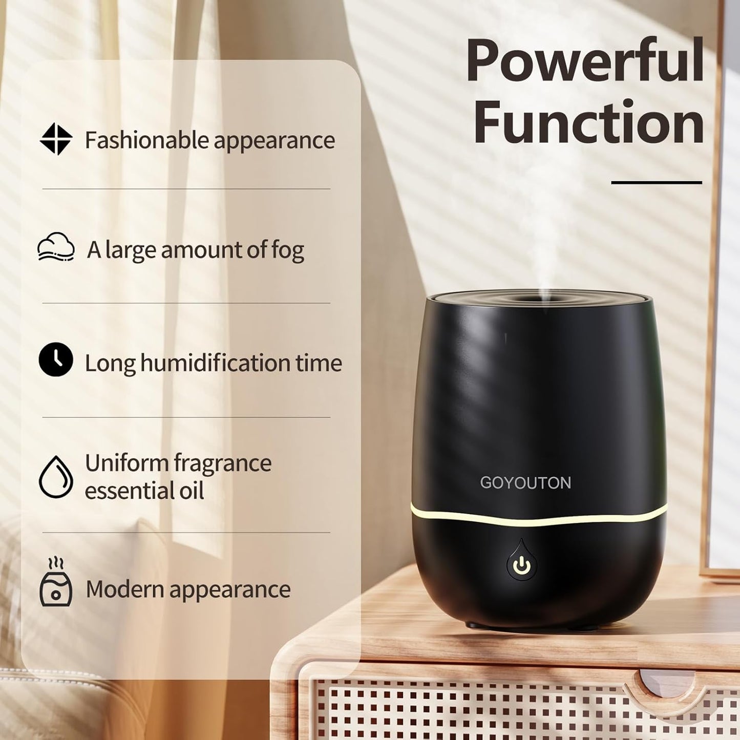 Essential Oil Diffuser, 200ML Diffusers for Home Scent Aromatherapy Diffuser Air Desk Humidifier Aroma Diffuser for Bedroom Room Office with 7 Color LED Lights Quiet Waterless Auto Shuts-Off (Black)