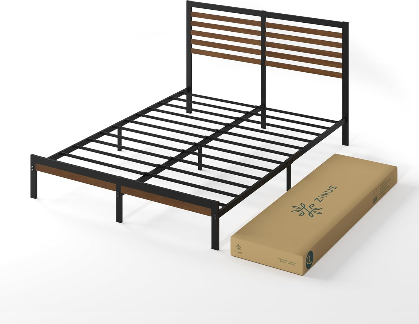 Zinus Kai Bamboo and Metal Bed Frame Hybrid Platform Base with Footboard - King