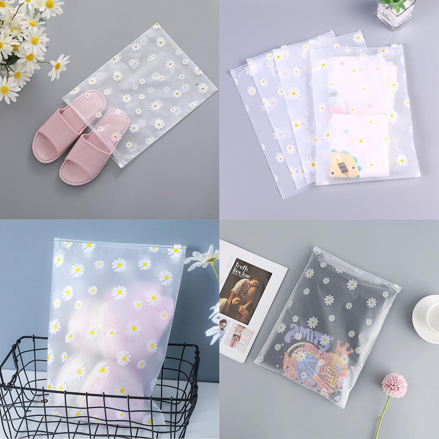 KEYRI 20 Pieces Clothes Bags Travel Zip Bag Waterproof Travel Multifunction Organizer Bags Transparent Resealable Bags for Clothes Underwear Shoes Cosmetic (Floral)