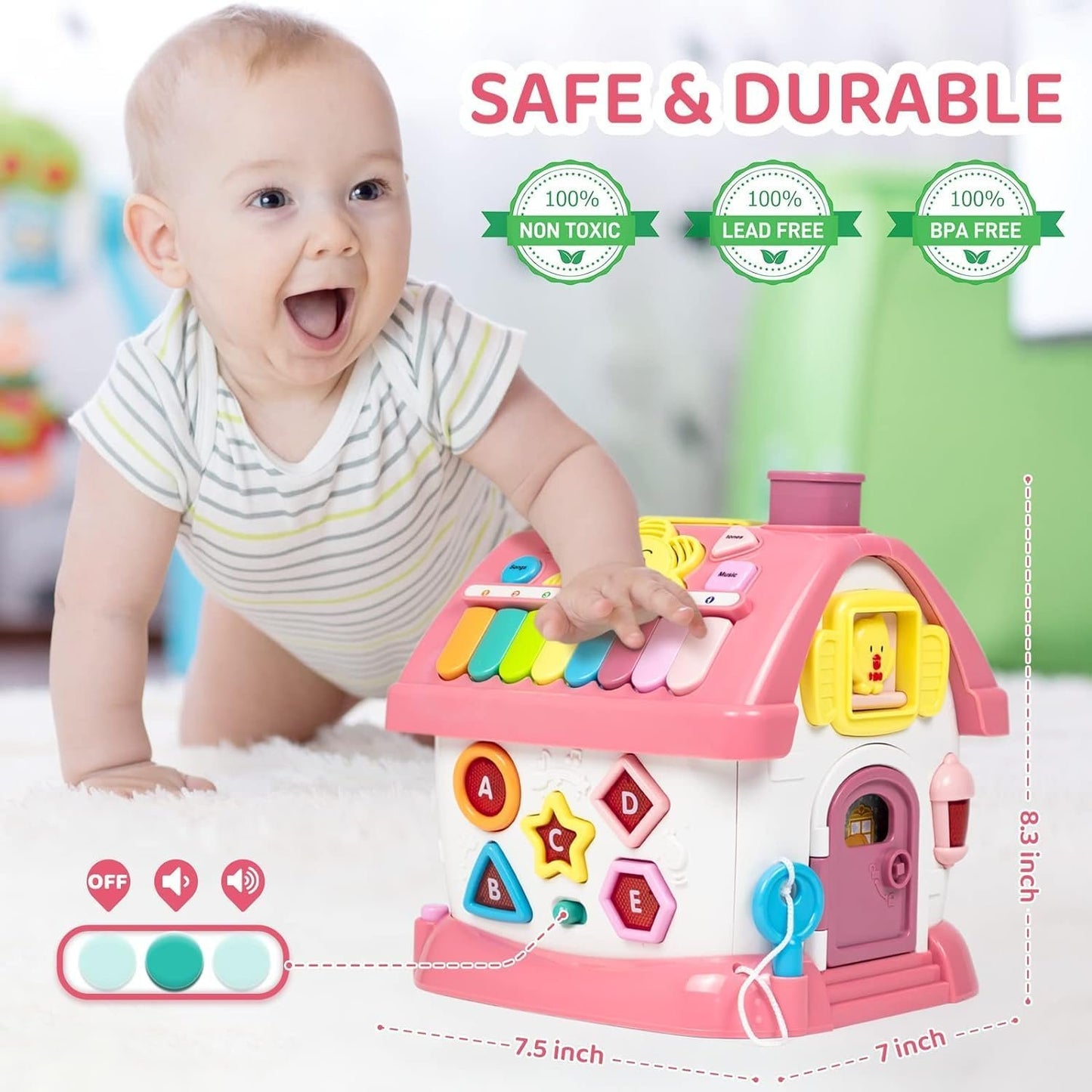 Toys for 1+ Year Old Girls, Montessori Toddlers Toys with Sound/Lights/Music/Clock/Telephone/Car 6 in 1 Multi-Functional House, Early Educational Birthday Girl and Boy