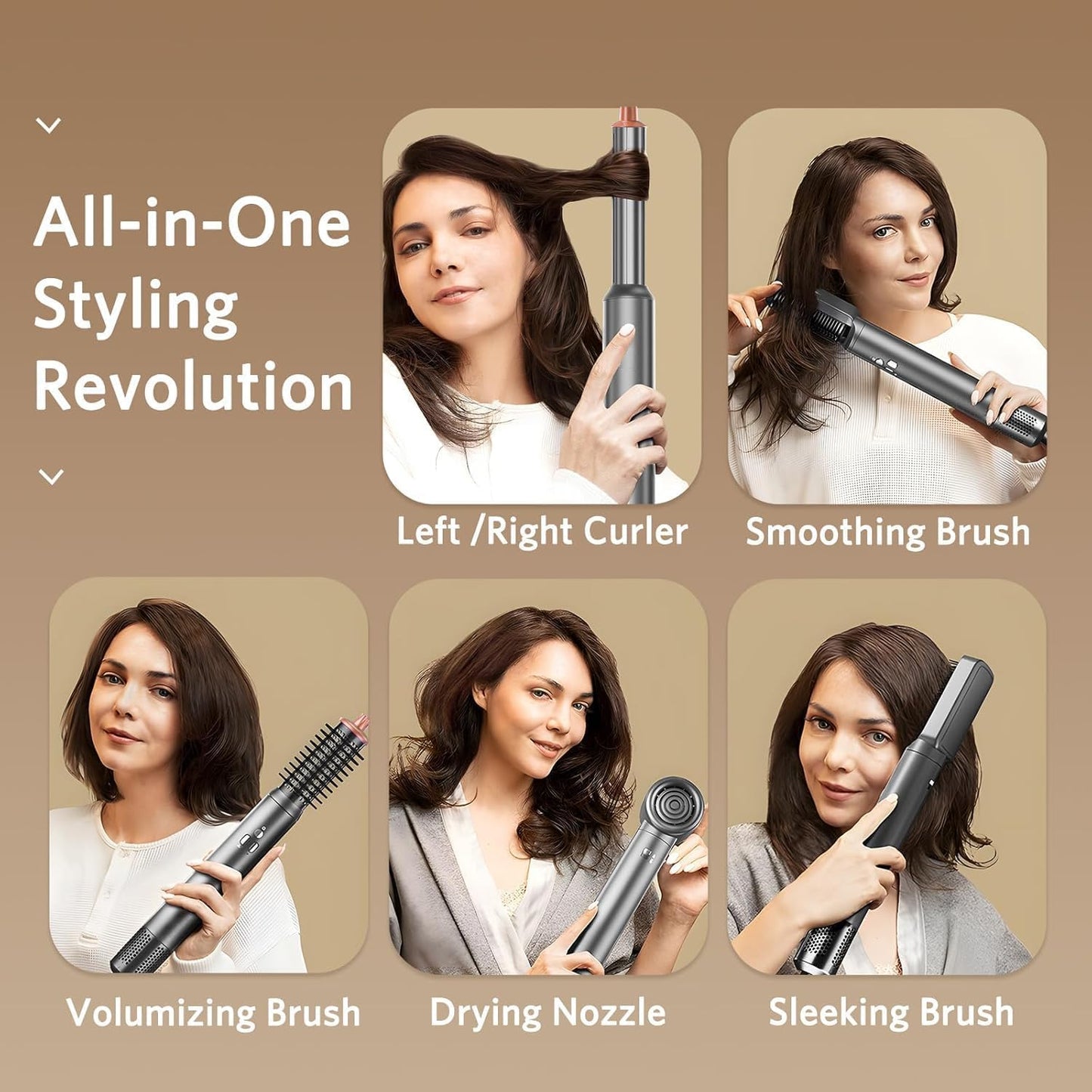Air Styler Ionic Hair Dryer Brush 6 in 1 Blow Dryer Brush Ions, Detachable Hair Styler Tools, Auto Wrap Curler, High Speed Multi-Hot Air Styler for Drying, Straightening and Volumizing
