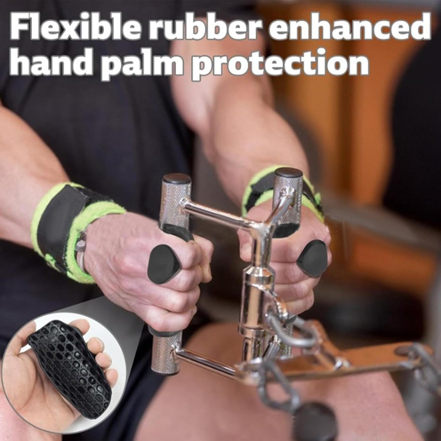 Mens Weight Lifting Grips, Silicone Non Slip Gloves, Gym Hand Support, Dumbbell Gripper with Wrist Wraps, Workout Accessories, Exercise Gear for Men and Women, Black