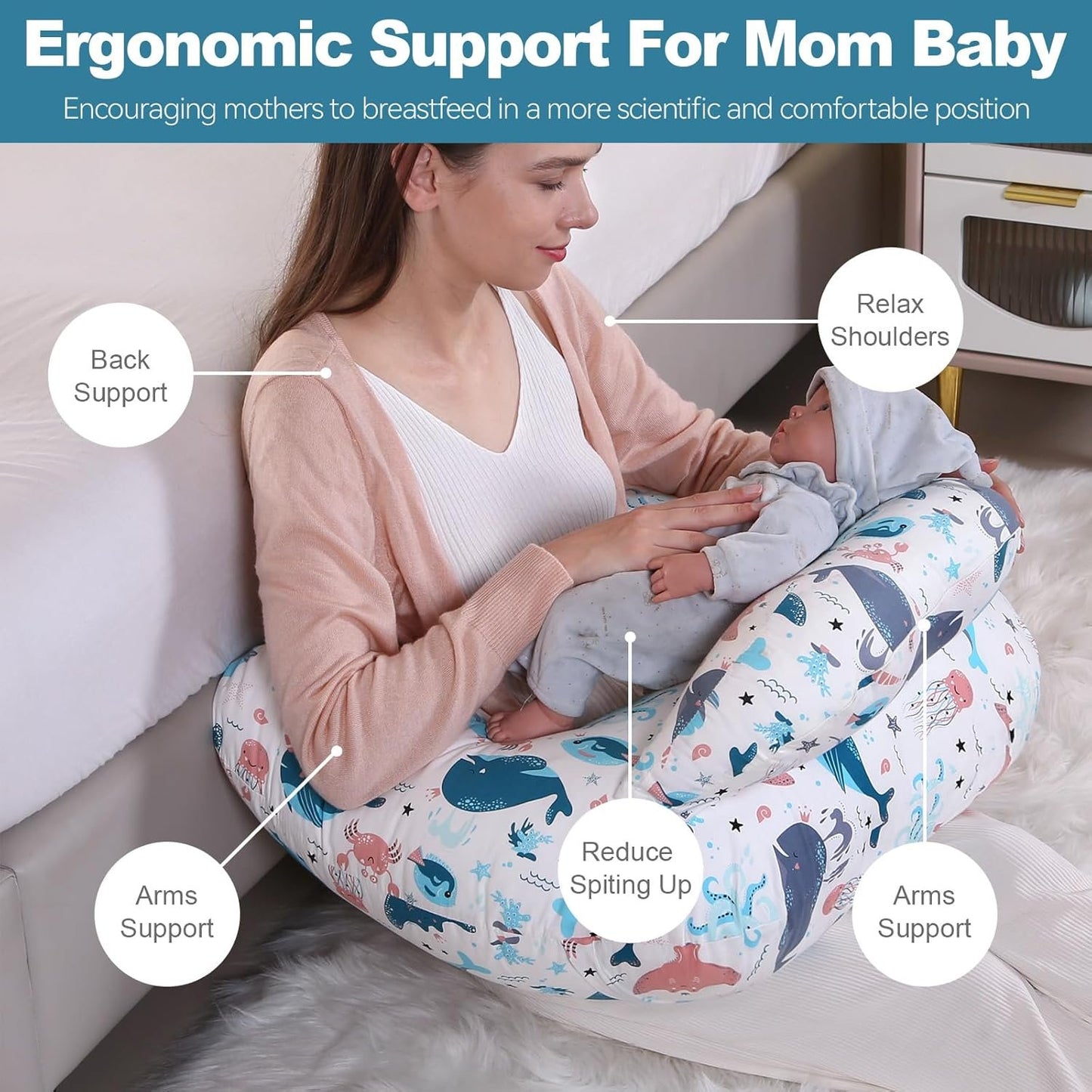 Pregnancy Pillow,Multifunctional Nursing Pillow Washable Breastfeeding Pillows (Type E-Upgrade)