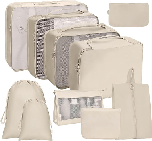 Packing Cubes for Suitcase Organizer Suitcases Space-Saving Packing Cubes for Clothes, Shoes, Cosmetics Packing Cubes (Beige, 10 Pcs)