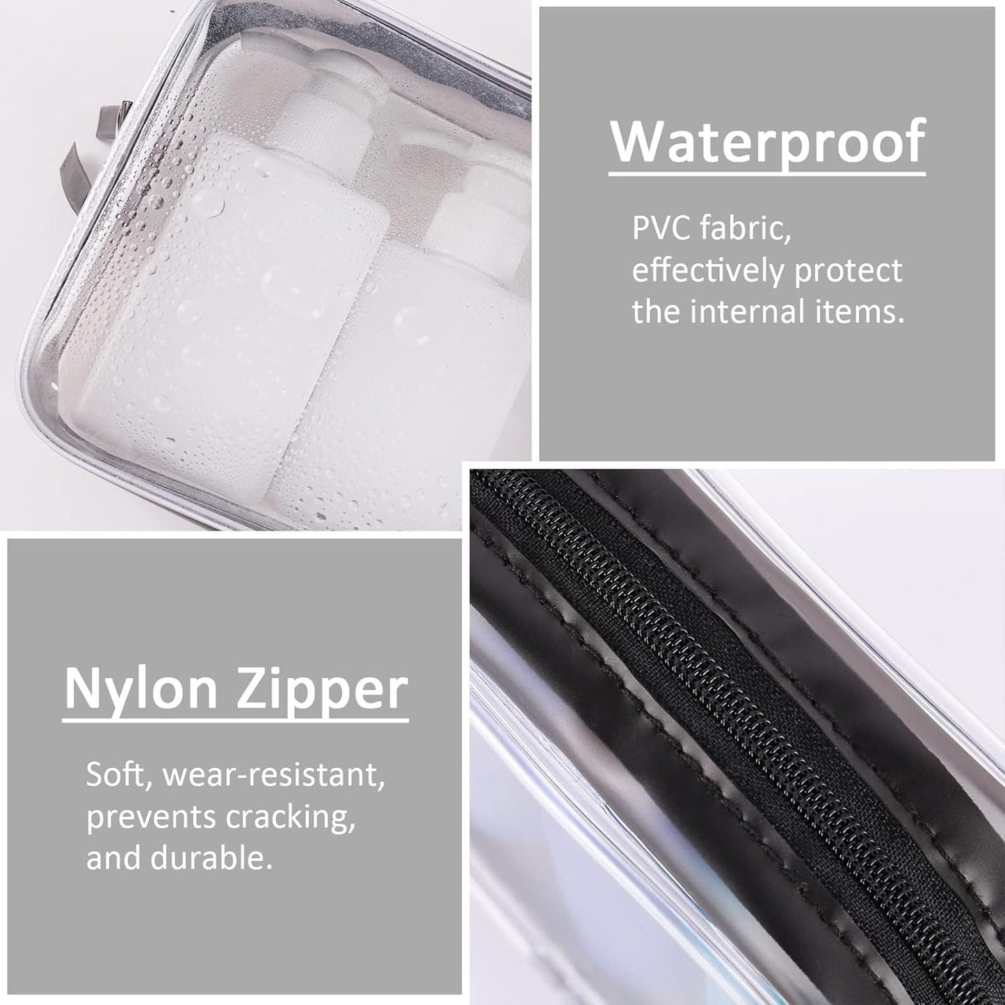 4Psc Toiletry Transparent Bag Set, Waterproof Organizer Airplane Cosmetic Storage Clear Bag for Makeup Transporting Liquids Family Travel Women Men Children