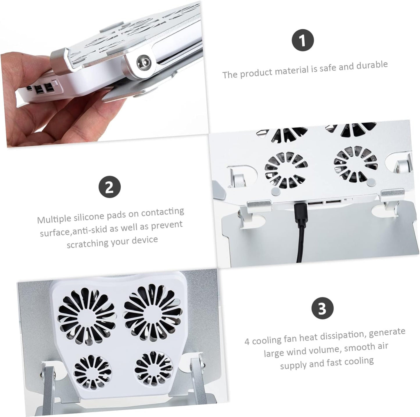 KOMBIUDA 4 Adjustable Laptop Stand with Cooling Fans Ergonomic Height for Pads Compatible with Laptops Tablets and More for Home Office Use