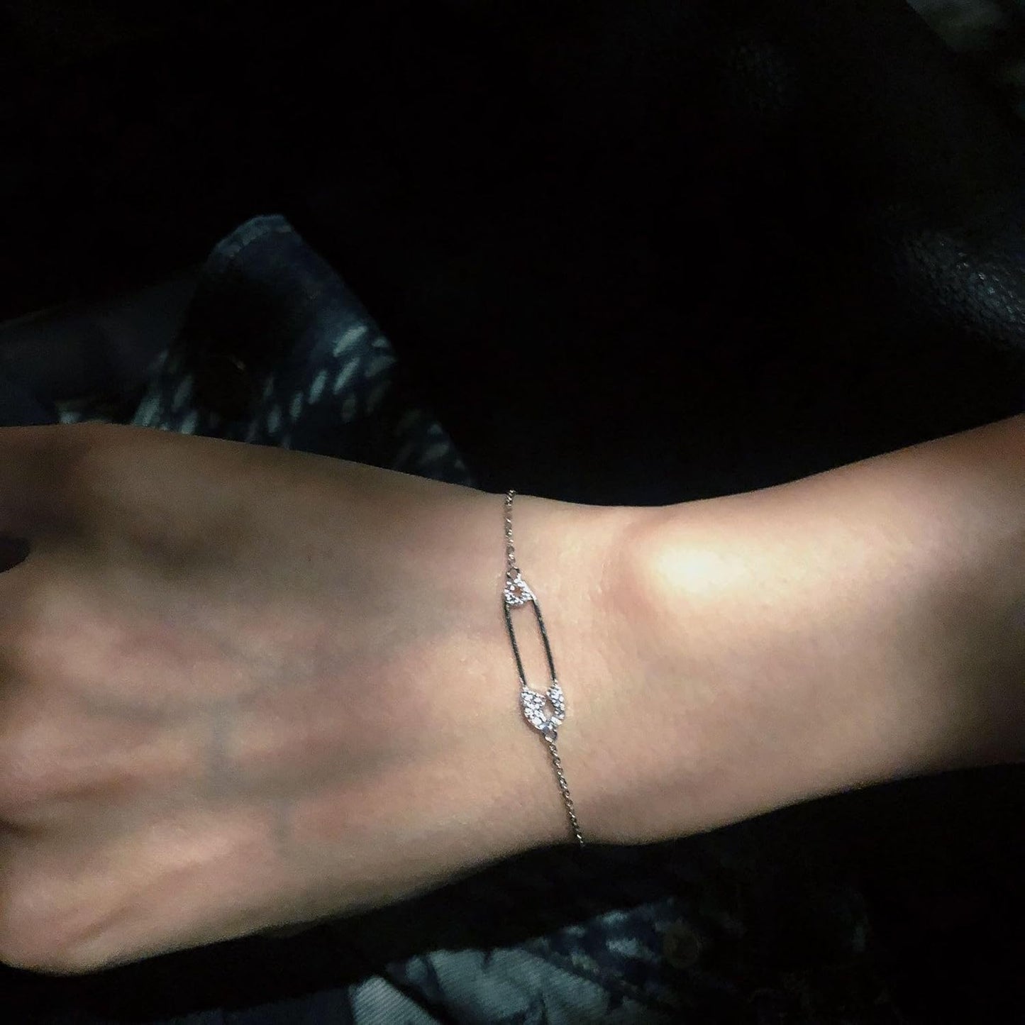 Safety Pin Bracelet Simple Safety Pin Link Bracelet for Women Silver Safety Pin Bracelet Rhinestone Safety Pin Bracelet for Women