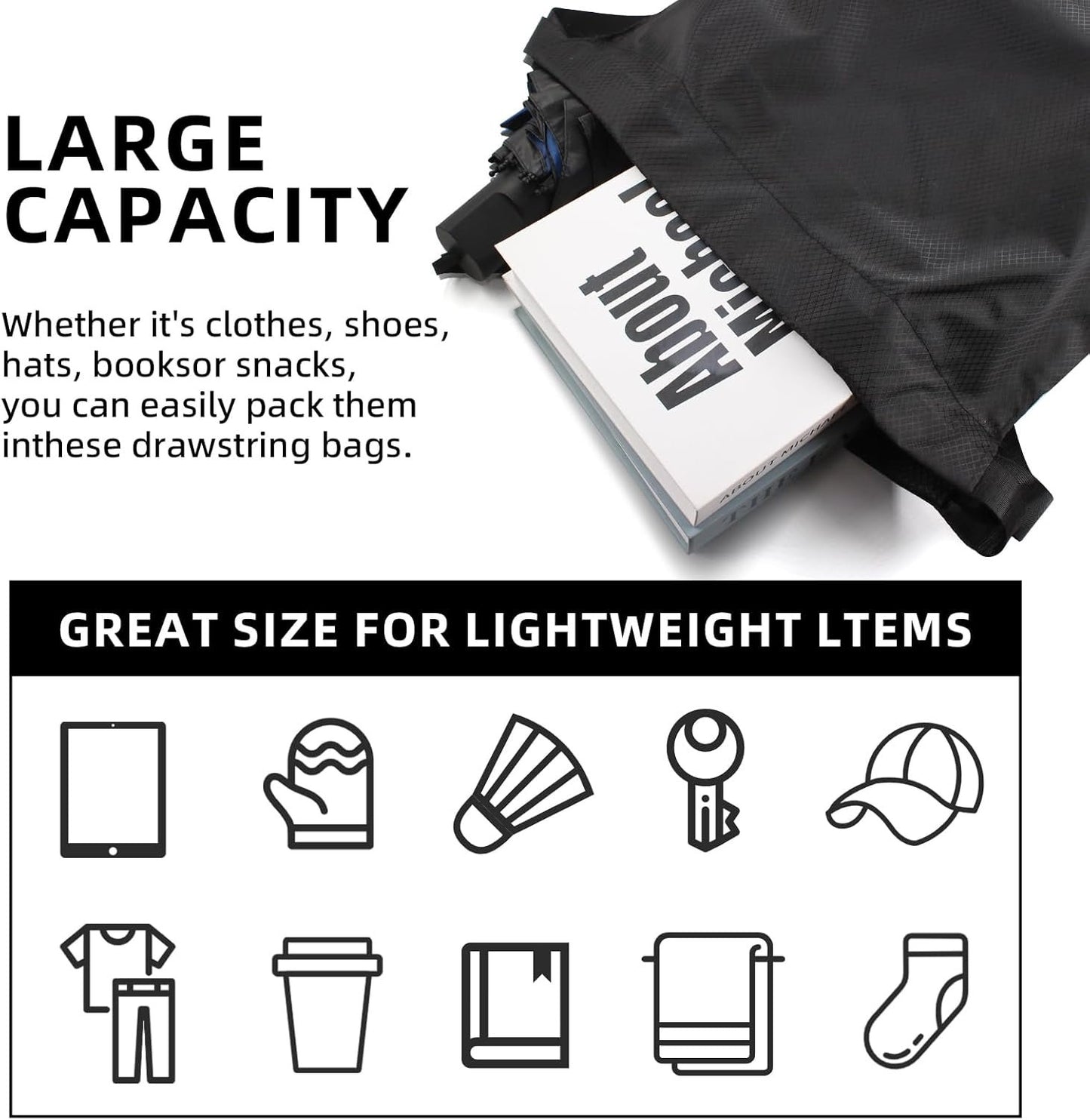 Vnezakl Drawstring Bags Bulk Water Resistant String Sport Gym Shoulder Bag Travel Organizer for Outdoor Hiking