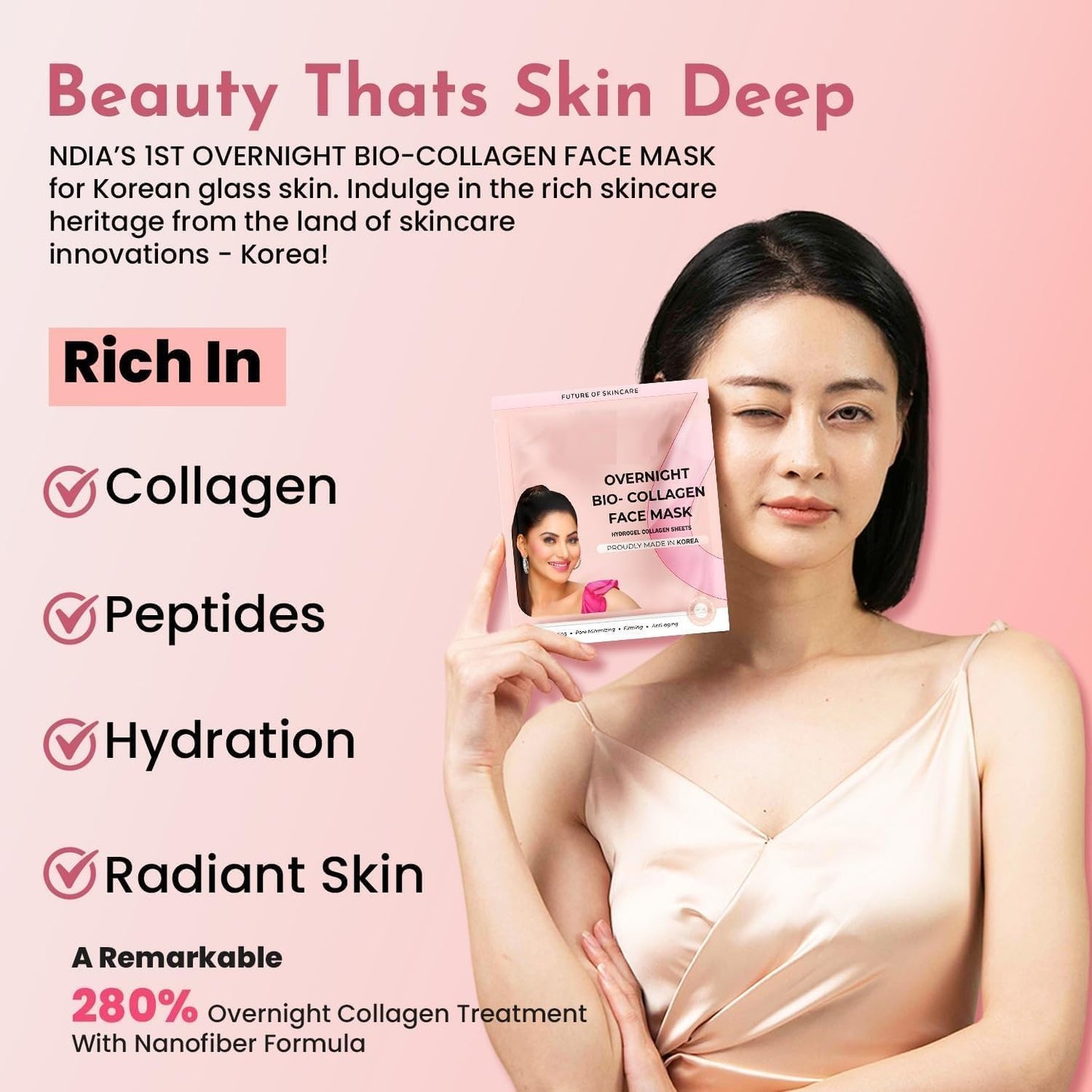NACHT Korea.n Glass Skin Bio-Collagen Overnight Face Mask for Deep Hydration, Pigmentation, Anti-Aging & Pore Minimizing | Hyaluronic Acid, Niacinamide, Vitamin E & Centella | Pack of 1