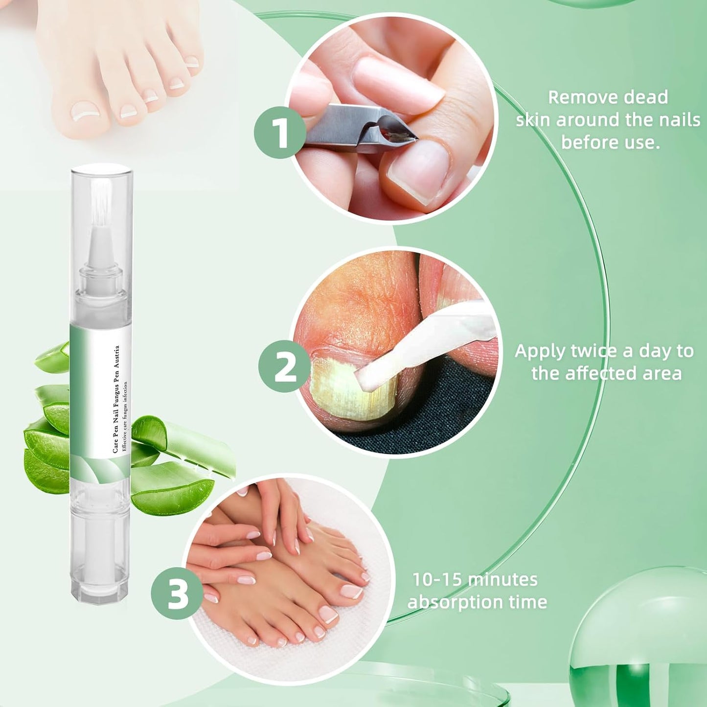 3 Pcs Nail Care Pen for Nail Care with Aloe Vera Tea Tree Oil Vitamin E Nail Growth