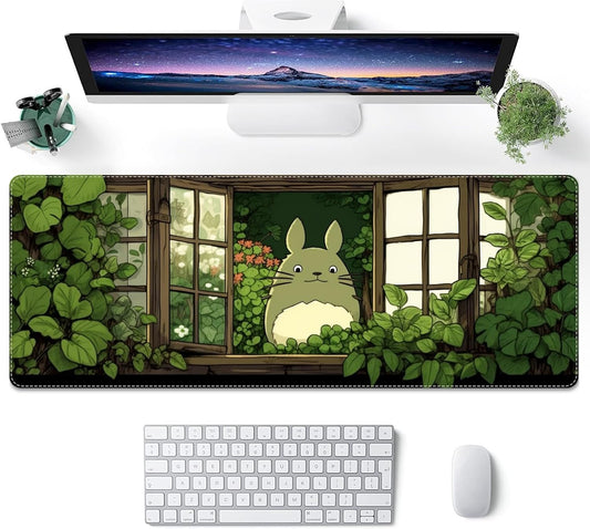 ProbTis Japanese Kawaii Mouse Pad for Desk, Green Mouse Pad, XL Anime Gaming Aesthetic Mousepad, Non-Slip Rubber Base, Cute Extended Desk Accessories for Home Office, 31.5â€x11.8†(Plant)