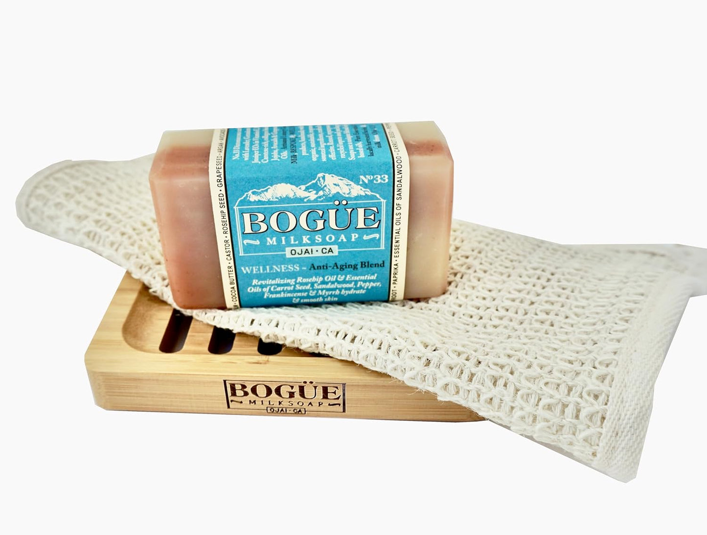 Handmade Goat Milk Soap Giftset- BOGUE No.33 WELLNESS Anti-Aging Blend Revitalizing Rosehip Oil & Essential Oils of Carrot Seed, Sandalwood, Pepper, Frankincense & Myrrh hydrate & smooth skin