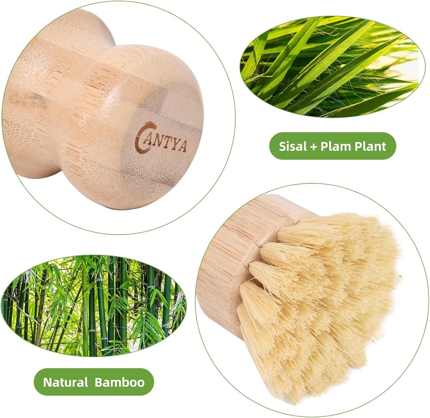 7 Sets Bamboo Dish Brush - 2 Hard Brushes + 2 Soft Brushs + 2 Loofahs + 1 Ceramic Dish | Biodegradable, Natural Kitchen Brush for Dishwashing, Zero Waste Home