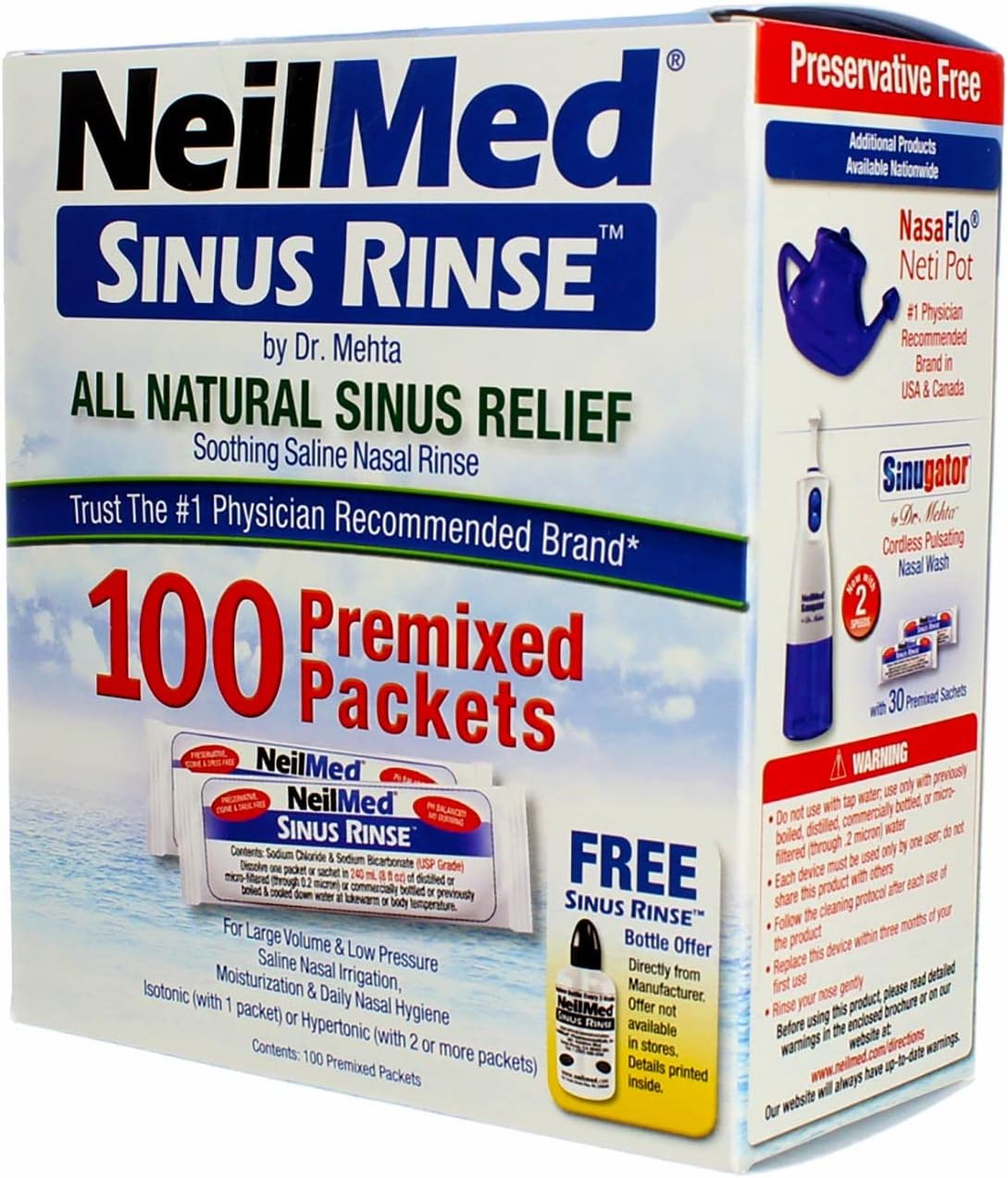 NeilMed Sinus Rinse All Natural Relief Premixed Refill Packets 100 Each (Pack of 3)