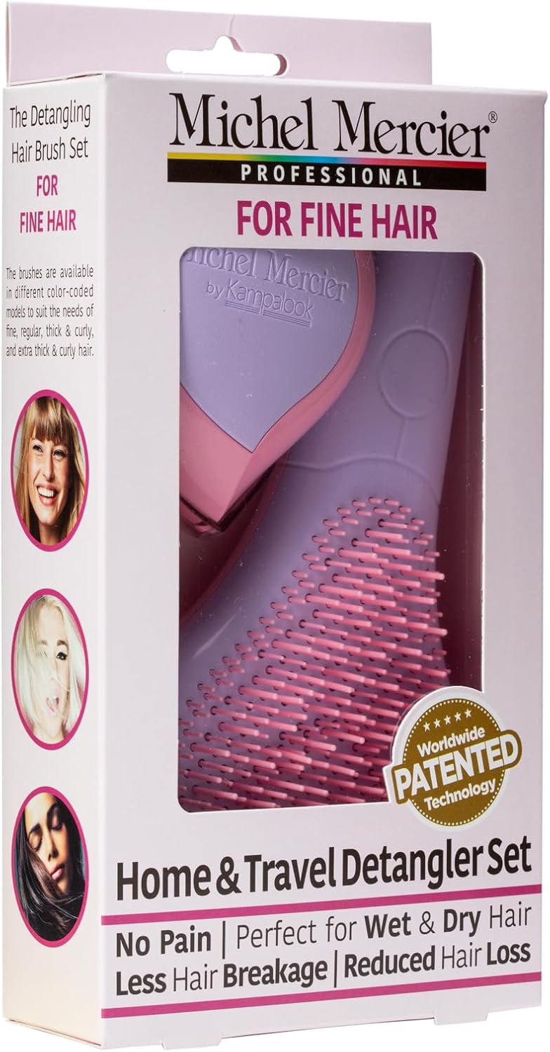 Michel Mercier Home and Travel Detangler Set - Fine Hair for Unisex 2 Pc The Classic Detangler Brush, The Travel Detangler Brush