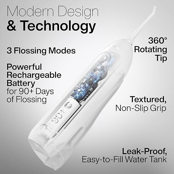 AquaSonic Icon Water Flosser for Teeth – Cordless Rechargeable Oral Irrigator – Waterproof, Portable Dental Cleaning with Jet Tip – Braces Home Travel - Pearl