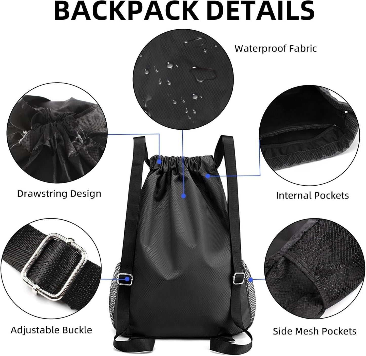 Vnezakl Drawstring Bags Bulk Water Resistant String Sport Gym Shoulder Bag Travel Organizer for Outdoor Hiking