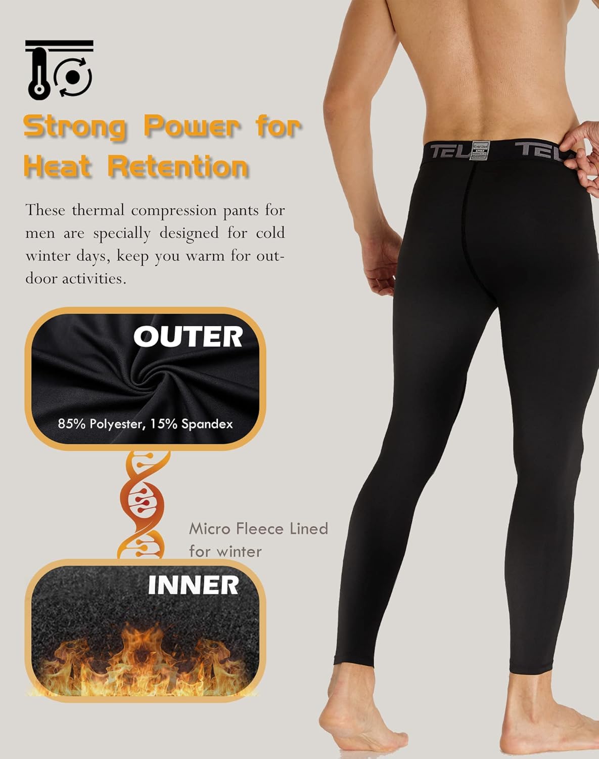 TELALEO 3 Pack Men's Thermal Compression Pants Fleece Lined Sports Tights Athletic Leggings Cold Weather Baselayer Winter Gear