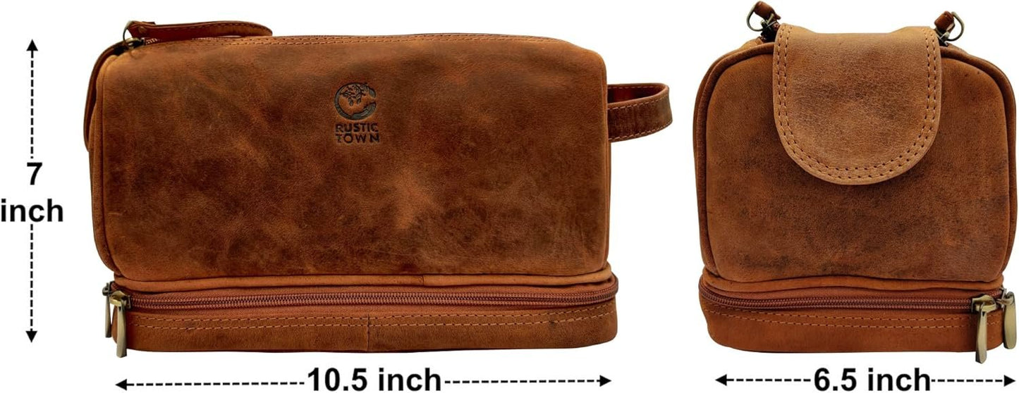 Leather Toiletry Bag for Men - Travel Shaving Dopp Kit - Bathroom Hygiene Toiletries Organizer - Cosmetic Makeup Bag for Women