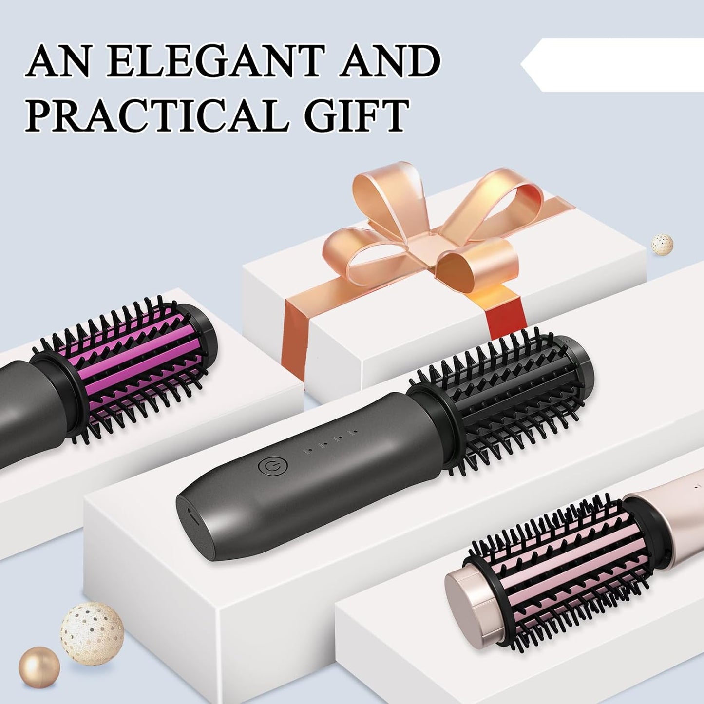 Portable Burling Iron Cordless - Cordless Hot Brush, Hair Curling Brush,4 Temperatures | Fast Heating, Anti-Scald, and Anti-Frizz, Crimper Hair Tool for Travel, Date, Work - Classic Black