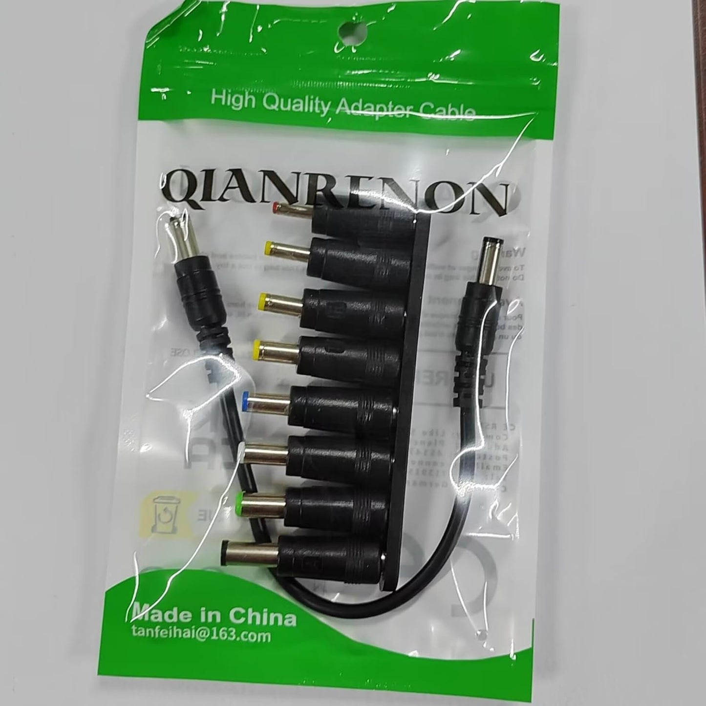 QIANRENON 8-in-1 Universal DC Power Adapter Converter Multi-Gauge DC Power Supply Plug 5.5mm x 2.1mm Female to Male Adapter with DC 5.5 x2.1mm Black Tuning Fork Cable (22cm)