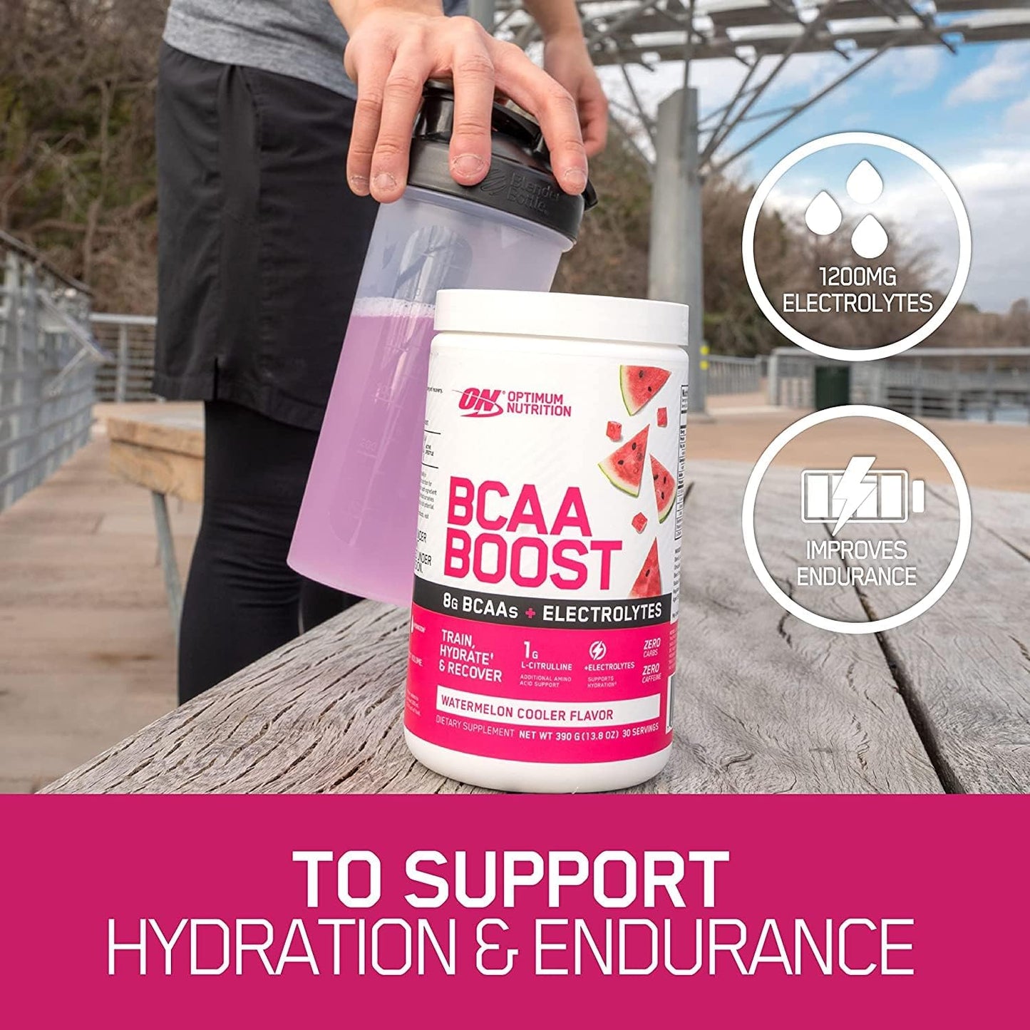 OPTIMUM NUTRITION BCAA BOOST 8g BCAA + Electrolytes Powder, Grape Burst Flavour, 390g, 30 Servings