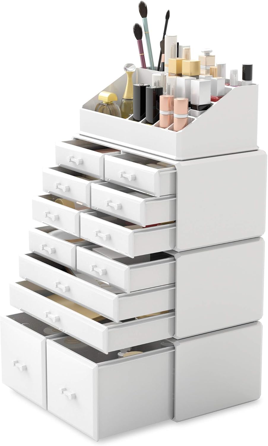 READAEER Makeup Organizer 4 Tier Freely Stackable Makeup Organizer Bathroom Makeup Organizer Multifunction Waterproof Dustproof with 12 Drawers