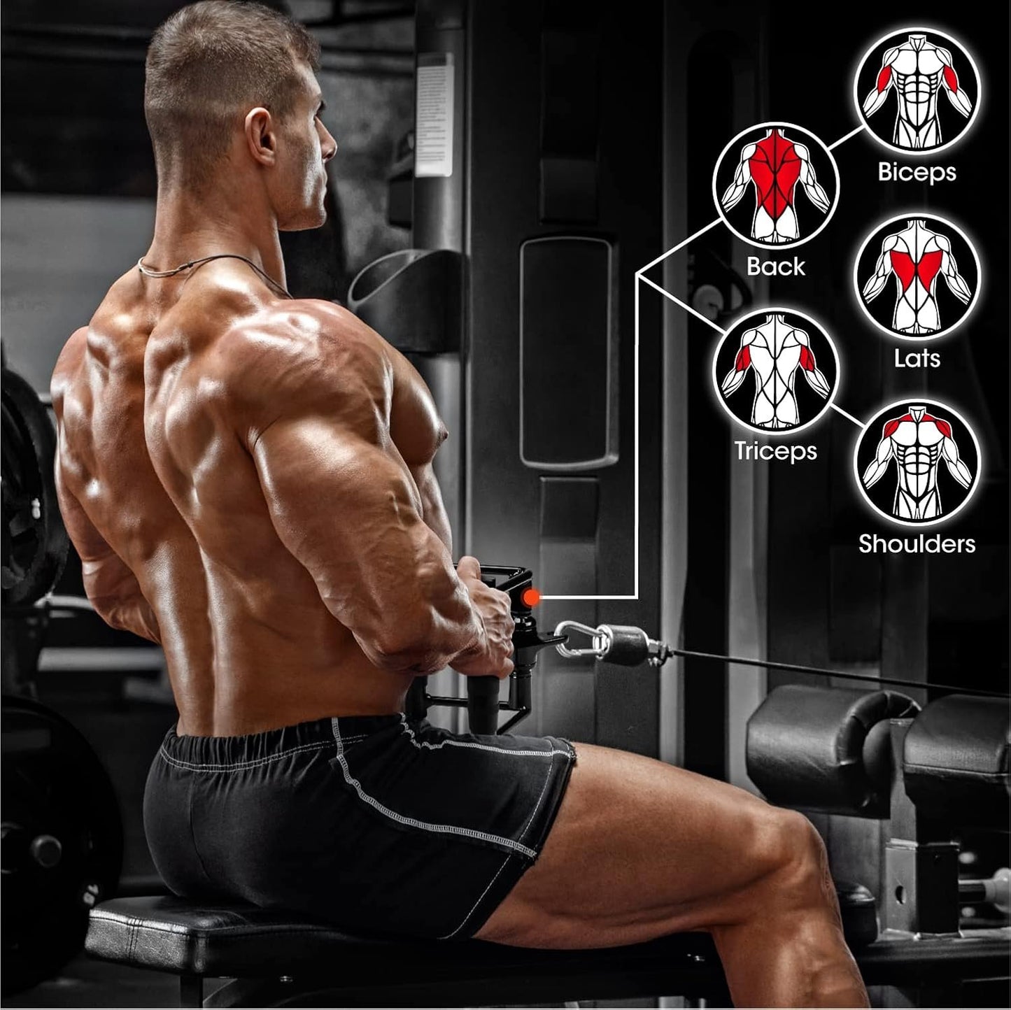 Yes4All Double D Row Handle Cable Attachment for Gym, Cable Machine Accessories for Home Gym, LAT Pull Down Bar, V Handle Cable Attachment with Capacity Up to 880LBS